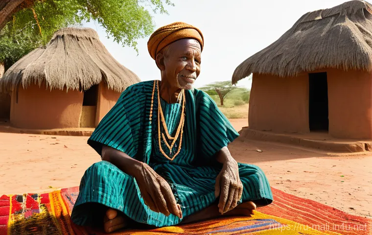 말리에서 유명한 작가들 - The Griot's Wisdom: An Intergenerational Tale**
A wise, elderly Malian griot with a deeply expressiv...
