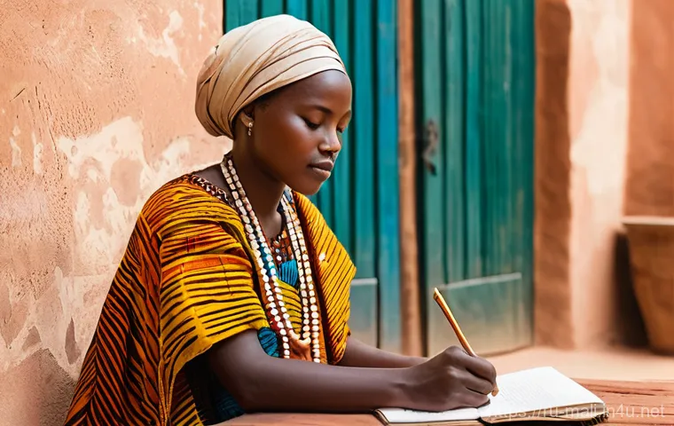 말리의 현대 문학과 저널리즘 - **A Contemporary Malian Writer Inspired by Tradition:** A young Malian woman, dressed in a stylish y...