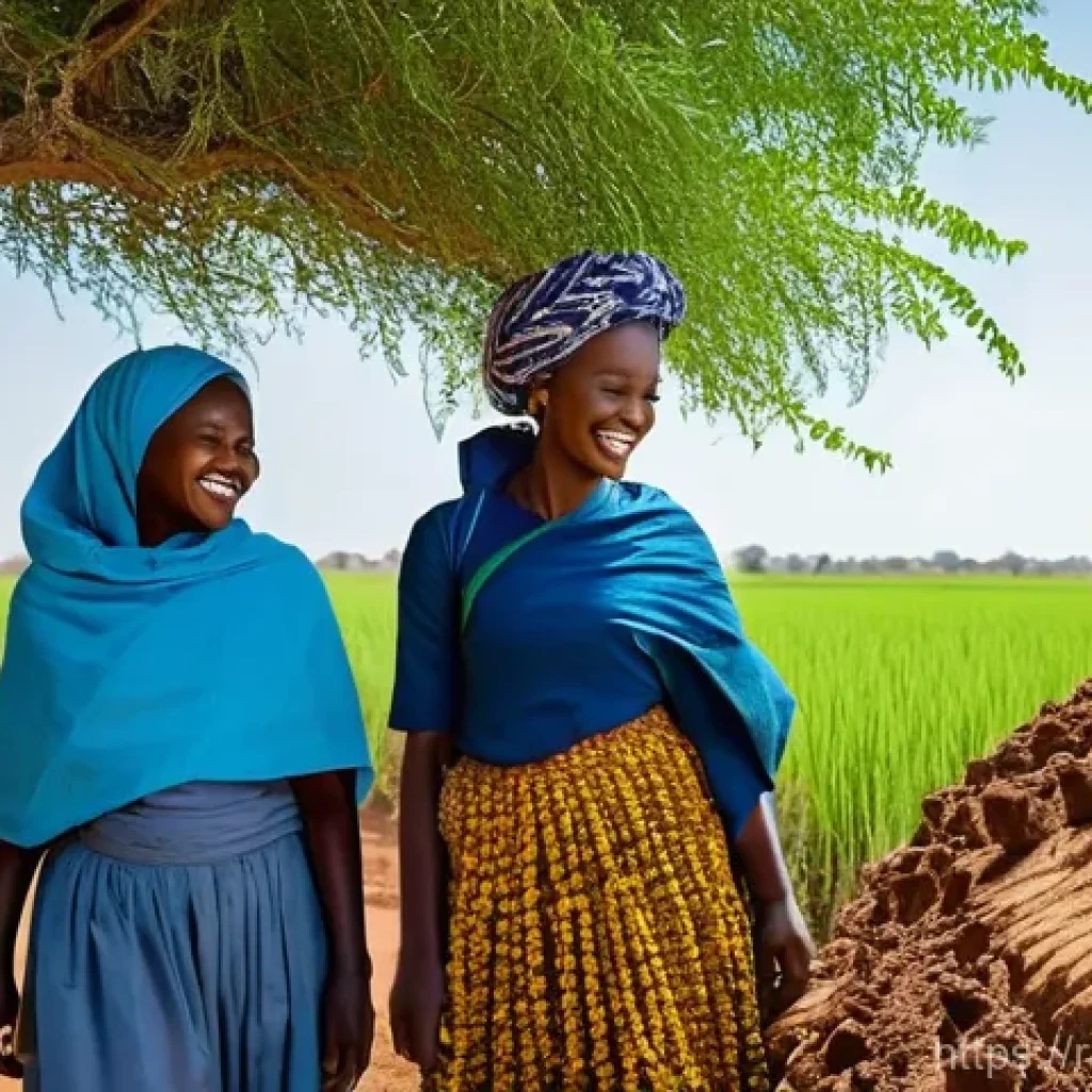 말리에서 일자리 구하는 법 - **Prompt 1: Rural Agricultural Scene in Mali**
An uplifting, vibrant photo of a group of Malian ...